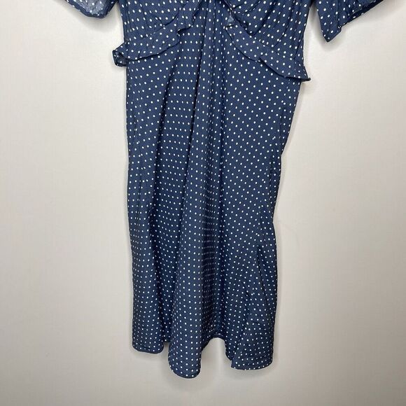 MADEWELL Mini Dress Women 0 Blue Polka Dot Ruffle NEW Puff Sleeve NP106 - Picture 7 of 16